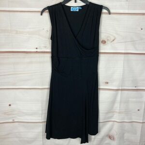 Survival Dress Womens M Black Faux Wrap Tank Jersey Knit V-Neck Sleeveless Solid